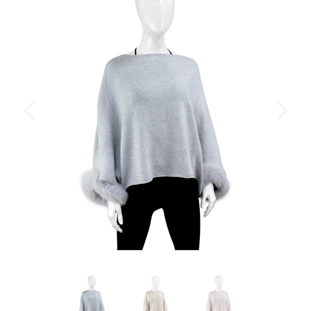 Mitchie’s Matching Gray Women's Sweater/Poncho with fox Fur Trim. O/S